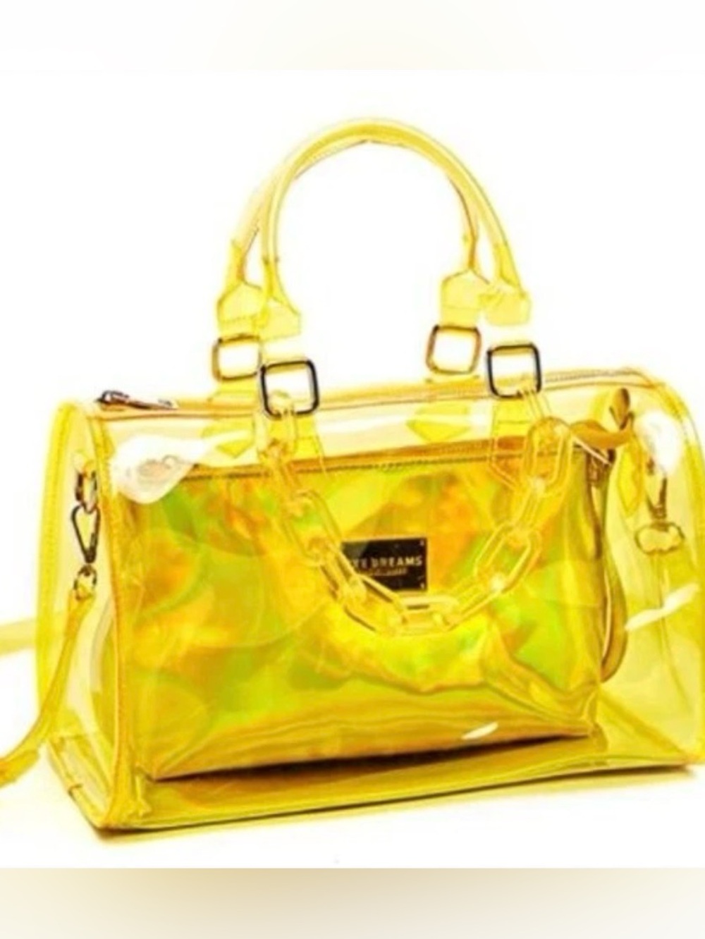 Holographic Yellow Transparent Tote Bag with Chain Handle